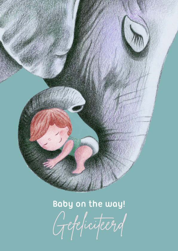 Felicitatiekaarten - Felicitatiekaart voor zwangerschap met olifant illustratie