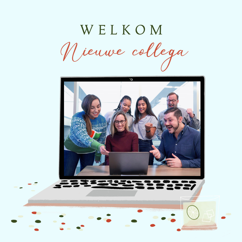 Felicitatiekaarten - Felicitatiekaart welkom op afstand met laptop