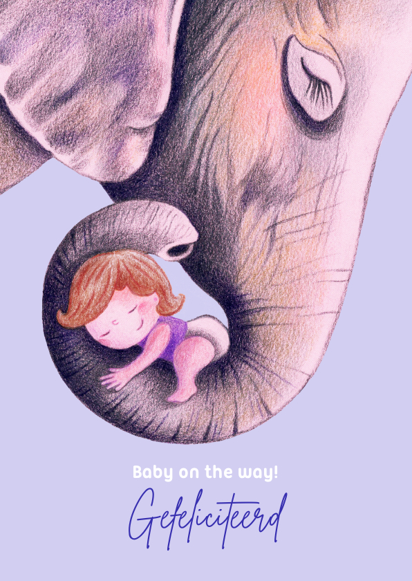 Felicitatiekaarten - Felicitatiekaart zwangerschap met olifant en meisje