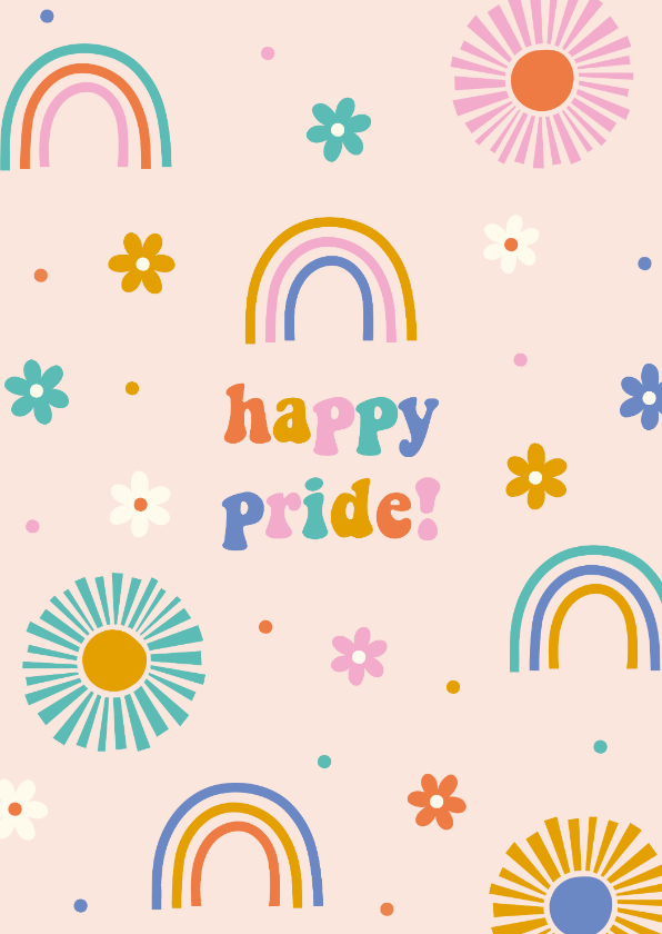 Felicitatiekaarten - Felicitatiekaartje 'Happy Pride' met bloemen en regenbogen
