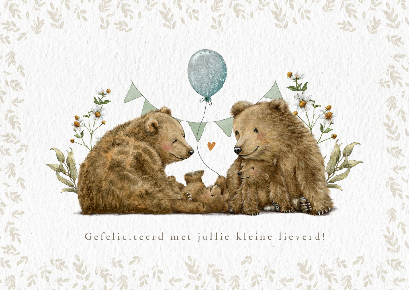 Felicitatiekaarten - Felicitatiekaartje jongen geboorte tweede kindje met beren