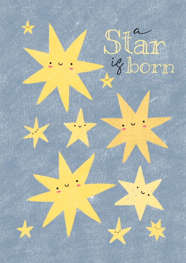 Felicitatiekaarten - Felicitatiekaartje sterretjes a star is born blauw