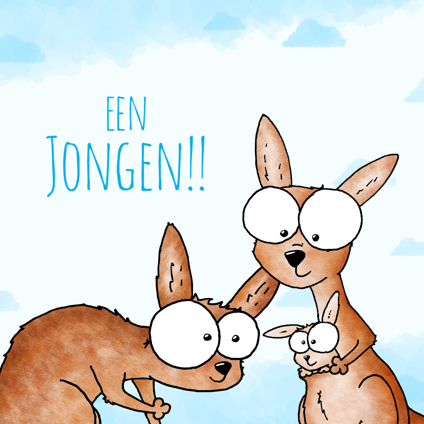 Felicitatiekaarten - Geboortefelicitatie jongen - Kangoeroes met kleintje