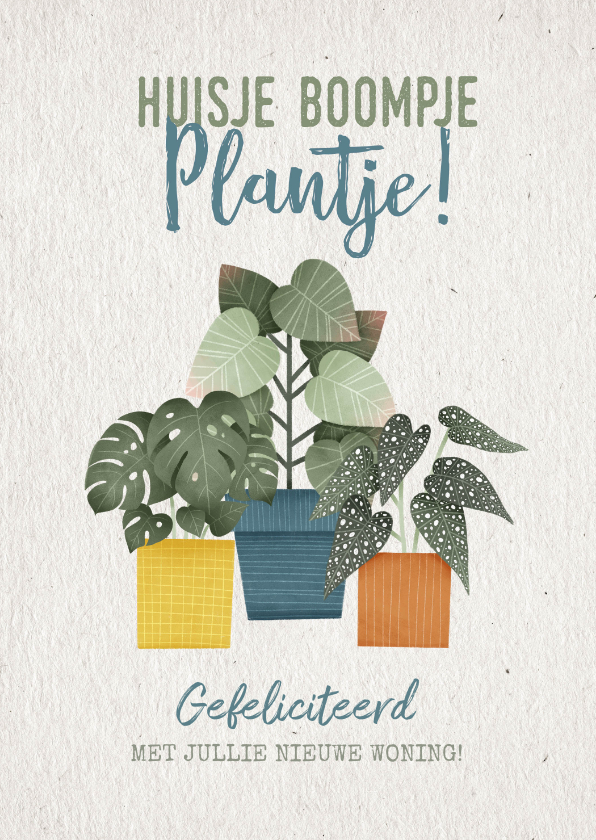 Felicitatiekaarten - Hippe felicitatiekaart huisje boomje plantje met plantjes