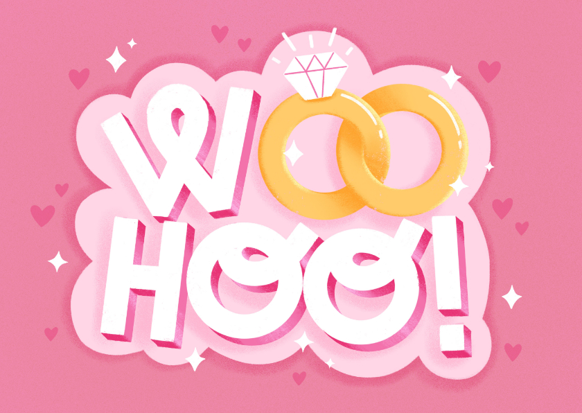 Felicitatiekaarten - Hippe felicitatiekaart Woohoo getrouwd met ringen