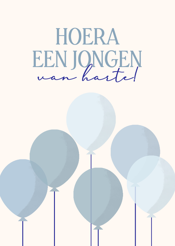 Felicitatiekaarten - Hoera een jongen felicitatiekaartje met ballonnen blauw