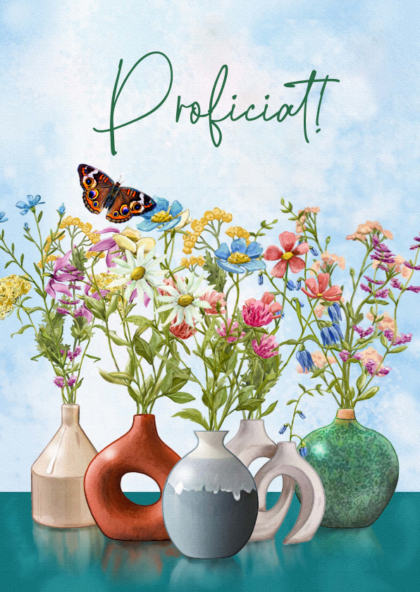 Felicitatiekaarten - Liefdevolle felicitatiekaart met bloemen losse vlinder