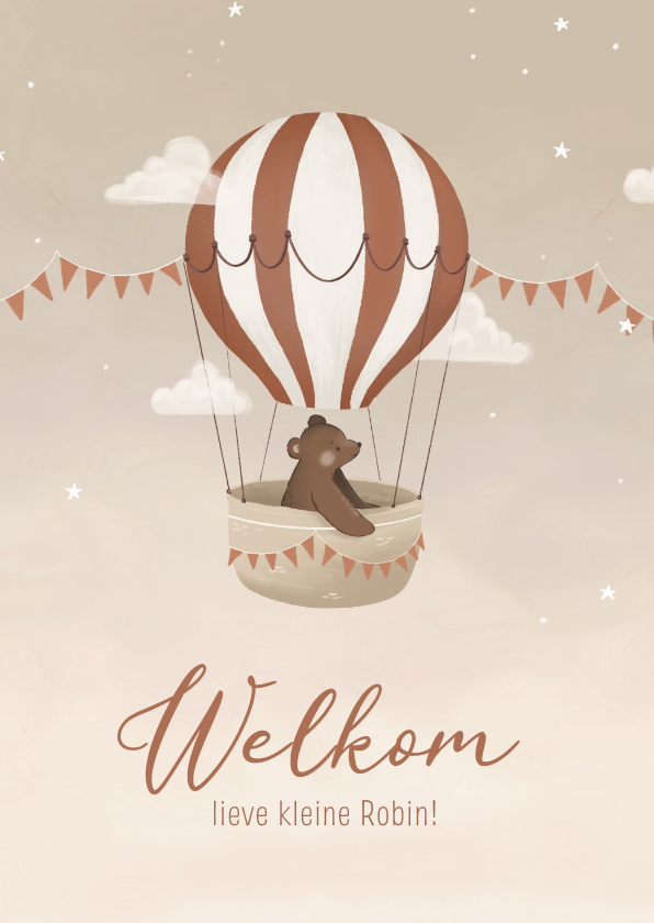 Felicitatiekaarten - Lieve felicitatiekaart geboorte beer in luchtballon