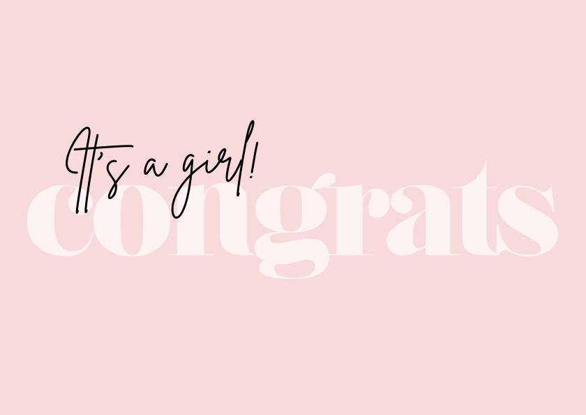 Felicitatiekaarten -  Roze typografisch felicitatiekaartje geboorte