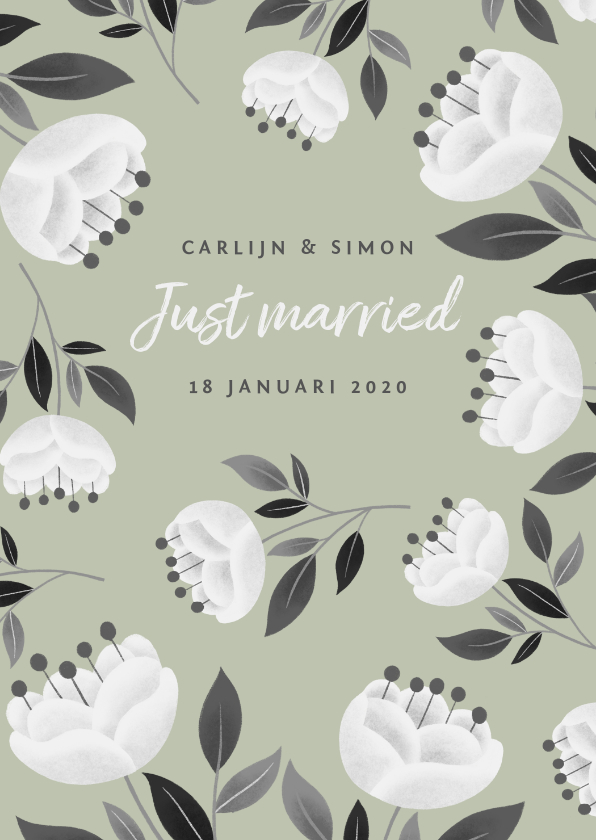 Felicitatiekaarten - Stijlvolle felicitatiekaart voor huwelijk met witte bloemen