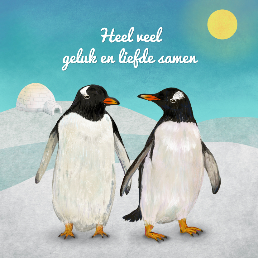 Felicitatiekaarten - Verliefd Pinguin koppel met iglo