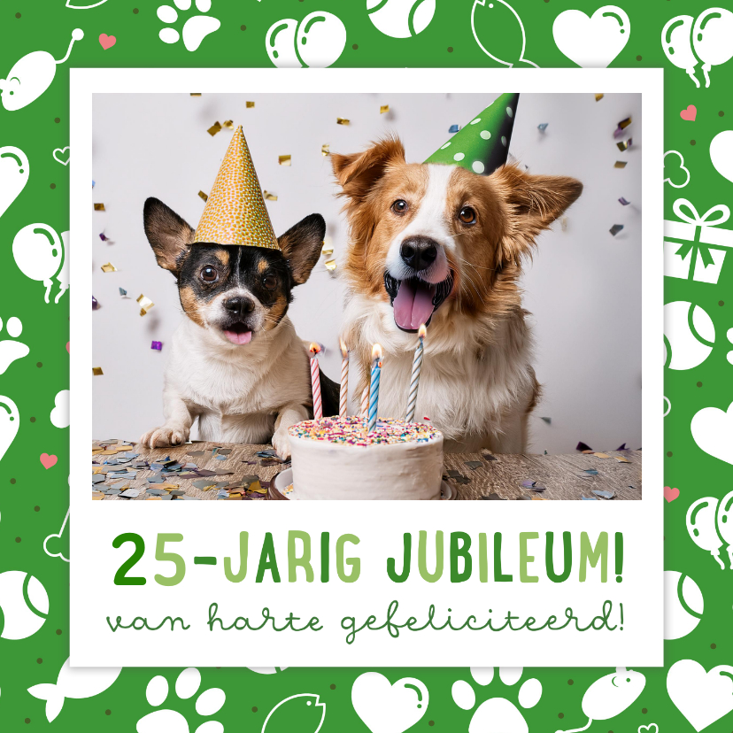 Felicitatiekaarten - Vrolijke jubileumkaart met een foto van 2 feestende honden