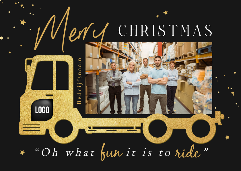 Fotokaarten - Foto kerstkaart transportbedrijf vrachtwagen goud