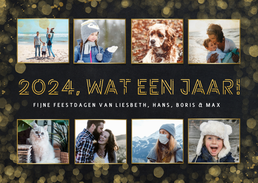 Fotokaarten - Fotocollage kaart kerstmis met 8 foto's - 2024 wat een jaar