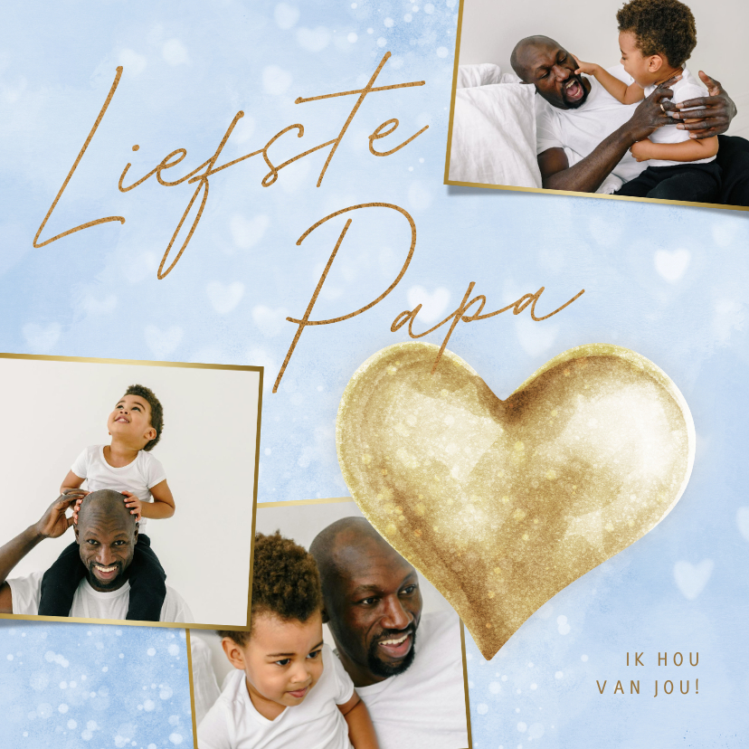 Fotokaarten - Fotocollage kaart 'Liefste Papa' met gouden hart