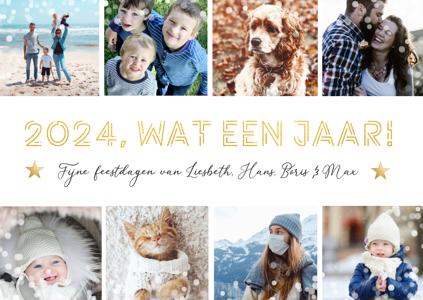 Fotokaarten - Fotocollage kerstkaart met 8 foto's - 2024 wat een jaar!