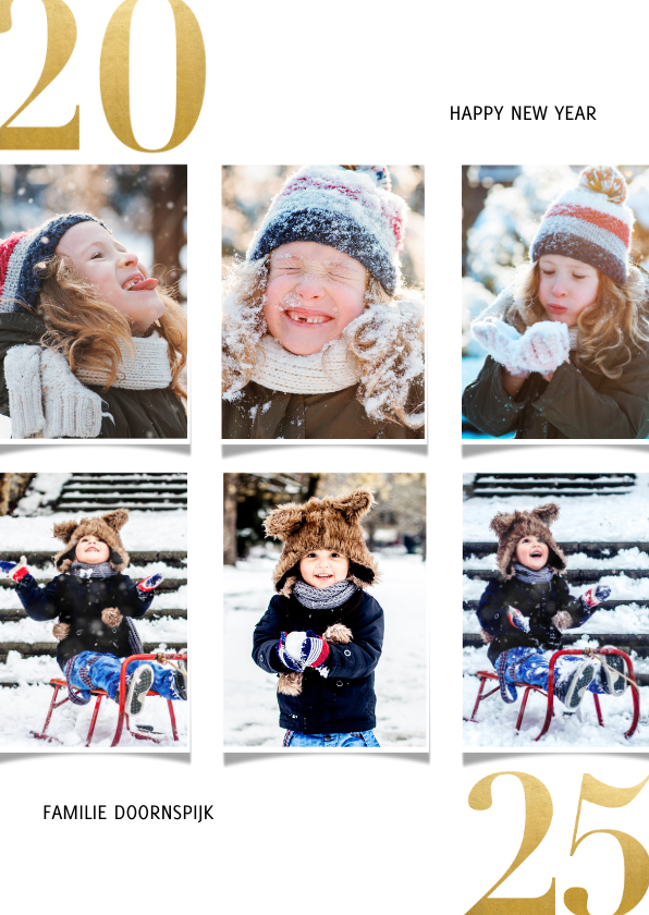 Fotokaarten - Fotocollage kerstkaart met gouden 2025