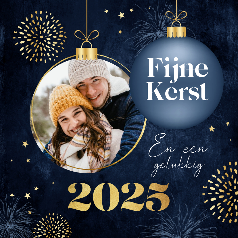 Fotokaarten - Fotokaart chique fijne kerst goud kerstbal foto sterren