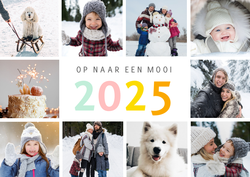 Fotokaarten - Fotokaart fotocollage nieuwjaar met vrolijk jaartal 2025