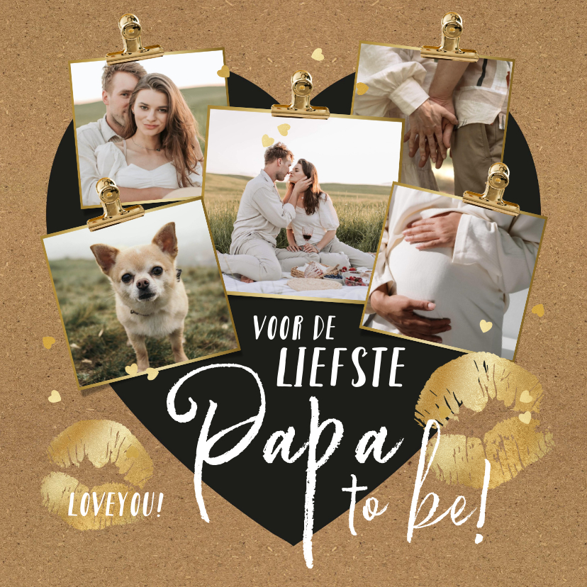Fotokaarten - Fotokaart liefste papa (to be) goud kusjes hart collage