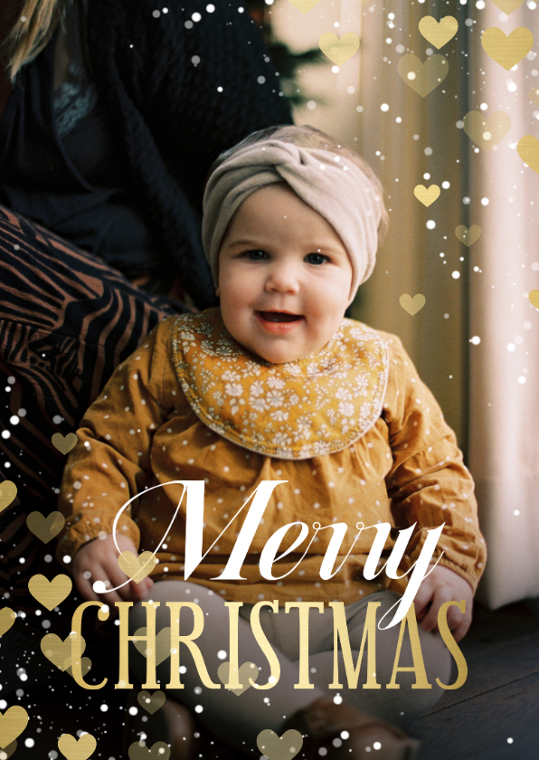 Fotokaarten - Fotokaart Merry Christmas hartjeskader met confetti