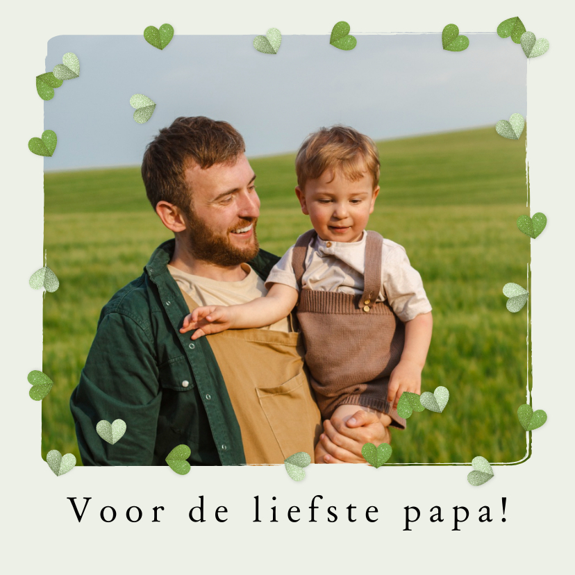 Fotokaarten - Fotokaart met hartjes groen collage 'fijne Vaderdag'
