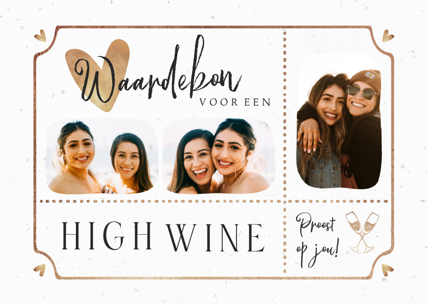 Fotokaarten - Fotokaart met tegoedbon high wine goud ticket