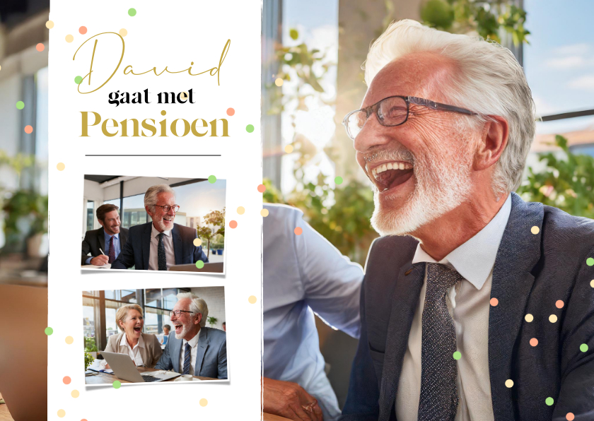 Fotokaarten - Fotokaart pensioen bedankt medewerker confetti