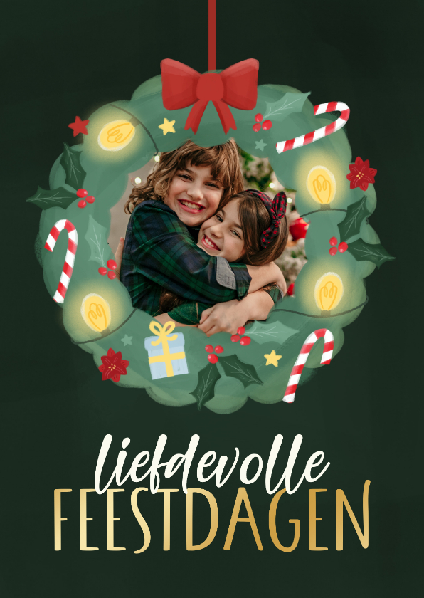 Fotokaarten - Kerst fotokaart liefdevolle feestdagen kerstkrans met foto