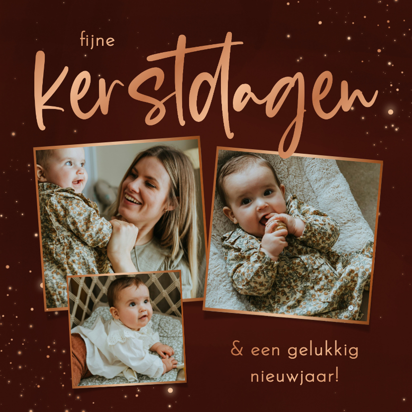 Fotokaarten - Modern foto-kerstkaartje rood met fotocollage koper