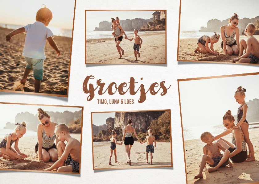 Fotokaarten - Vakantie fotocollage met 6 eigen foto's 
