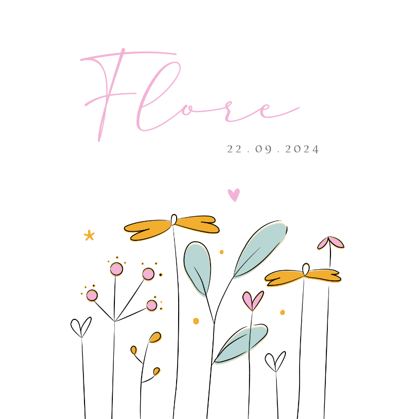 Geboortekaartjes - Eigentijds modern lief geboortekaartje illustratie bloemen