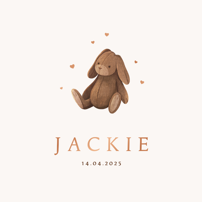 Geboortekaartjes - Geboortekaartje knuffelkonijn vintage speelgoed unisex