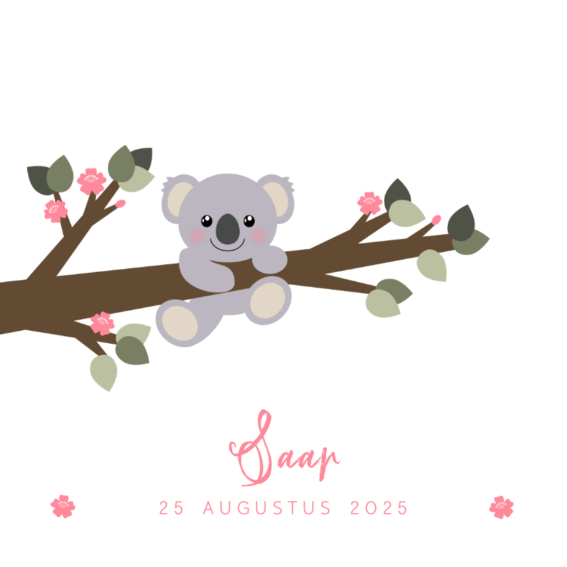 Geboortekaartjes - Geboortekaartje koala aan een tak illustratie