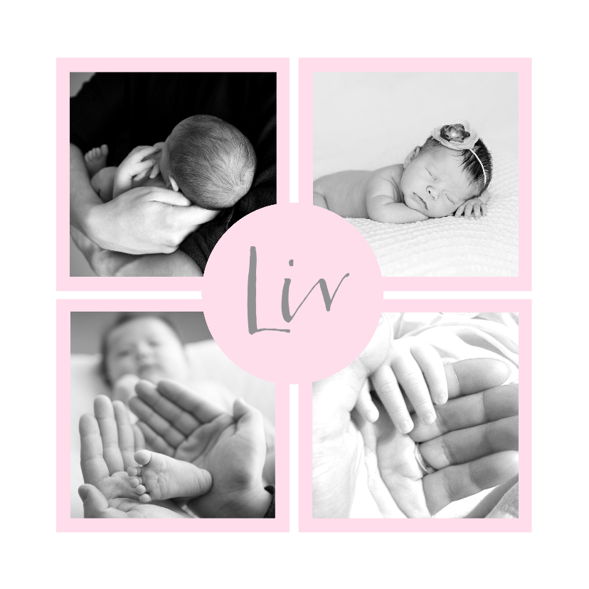 Geboortekaartjes - Geboortekaartje vakjes foto's roze meisje