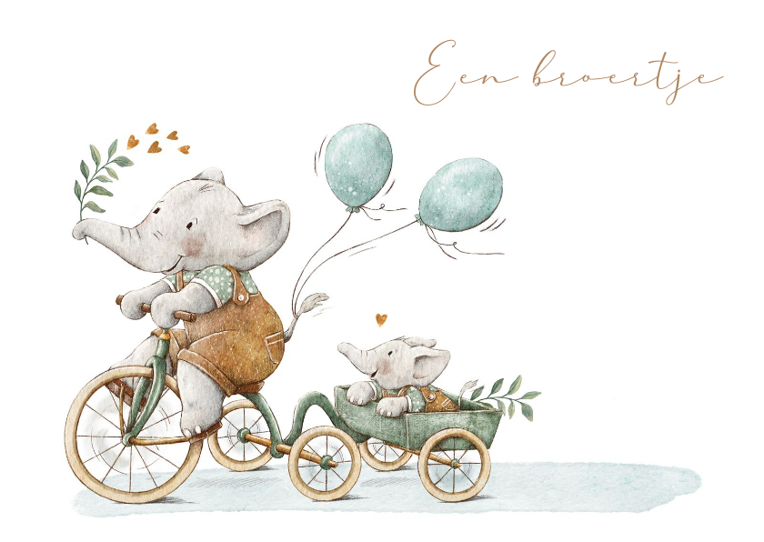 Geboortekaartjes - Geboortekaartje zoon met twee olifantjes samen op de fiets