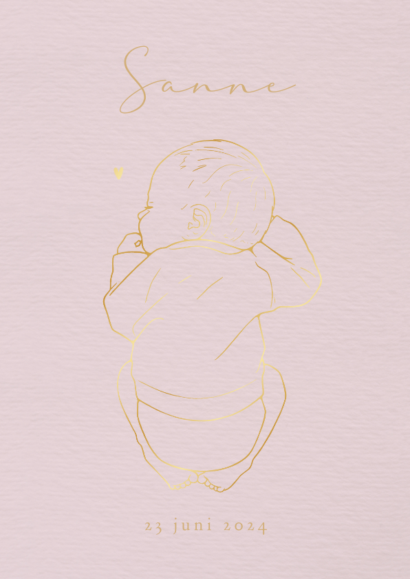 Geboortekaartjes - Lief geboortekaartje met goudfolie illustratie van baby