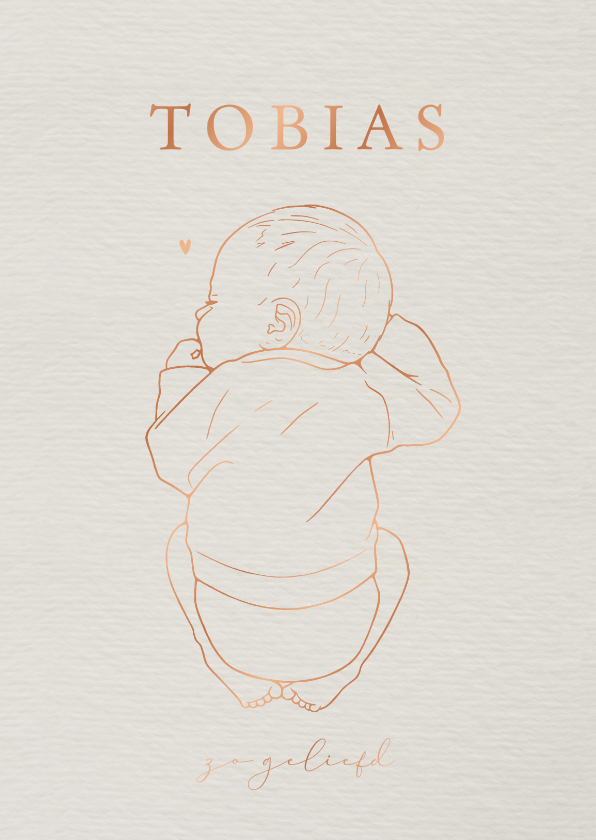 Geboortekaartjes - Lief geboortekaartje met koper lijntekening baby en hartje