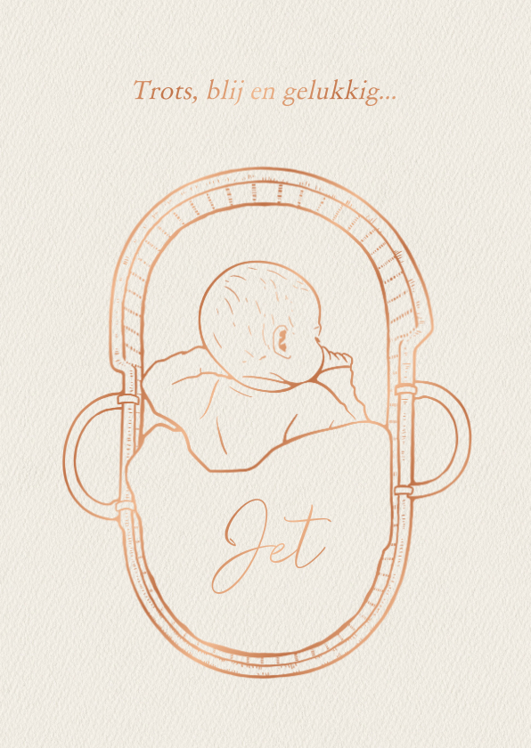 Geboortekaartjes - Lief geboortekaartje met slapend baby'tje in mandje
