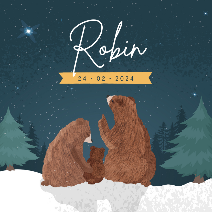 Geboortekaartjes - Winters geboortekaartje met illustratie van 3 beren
