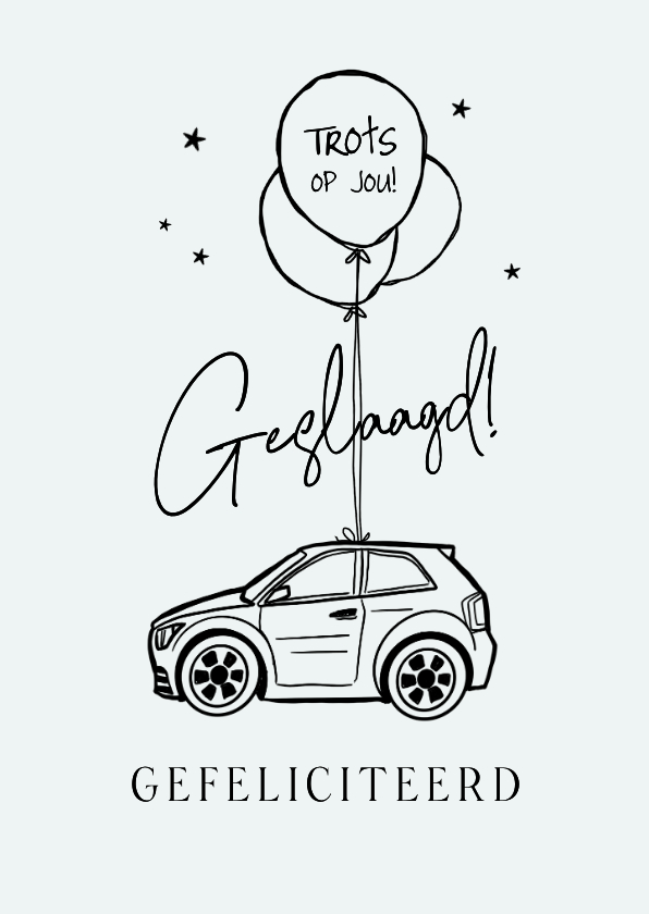 Geslaagd kaarten - Felicitatiekaart geslaagd rijbewijs auto ballonnen trots