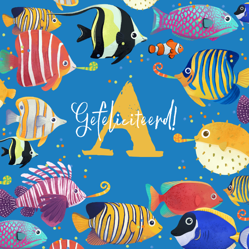 Geslaagd kaarten - Felicitatiekaart geslaagd zwemdiploma illustratie vissen