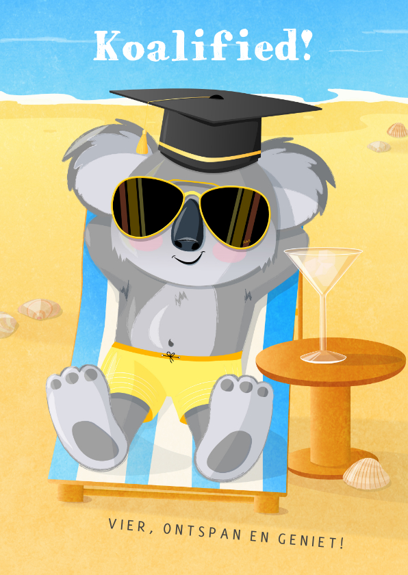 Geslaagd kaarten - Geslaagd humor chillende koala met zonnebril & afstudeerhoed