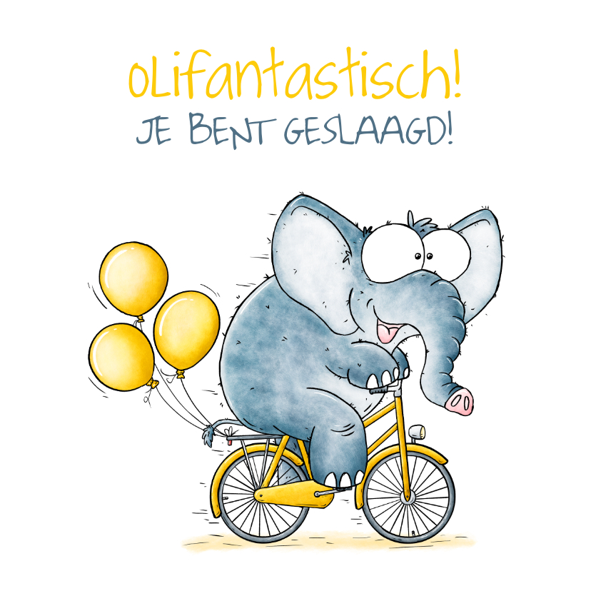 Geslaagd kaarten - Geslaagd kaart olifant op de fiets "Olifantastisch!"