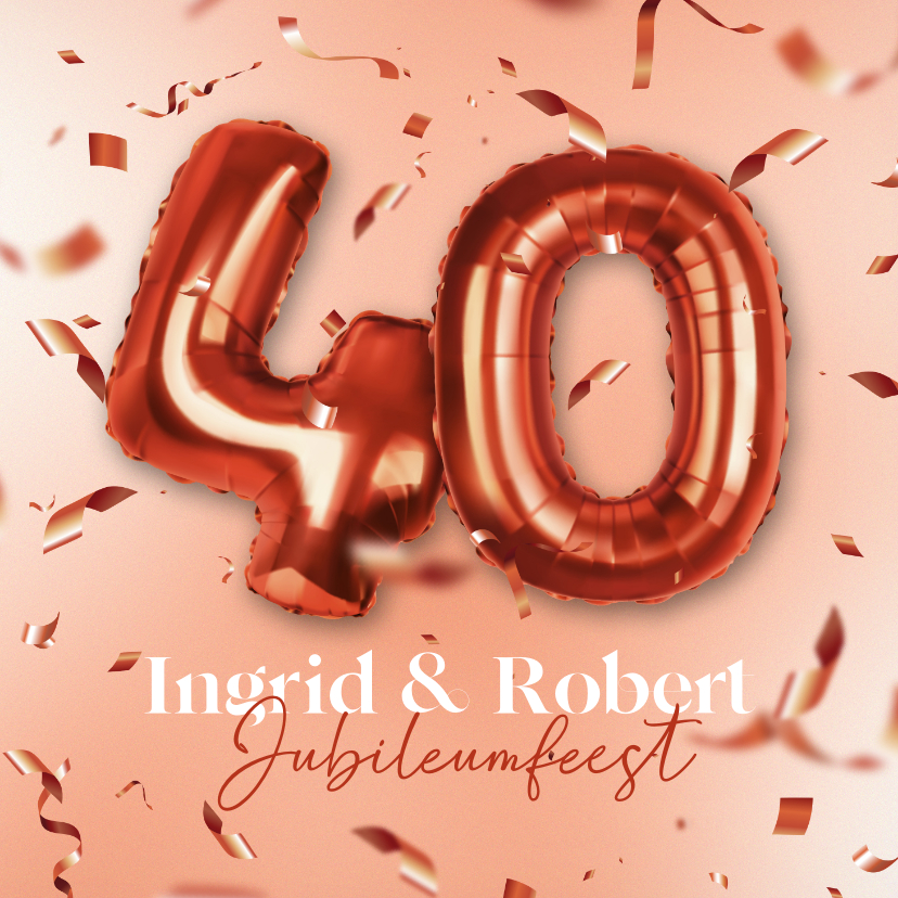 Jubileumkaarten - 40 jaar getrouwd uitnodiging jubileum confetti robijn rood