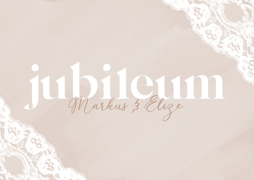 Jubileumkaarten - Beige jubileum uitnodiging met wit kant 