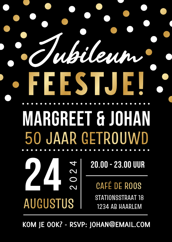 Jubileumkaarten - Feestelijke uitnodigingskaart jubileum feest met confetti