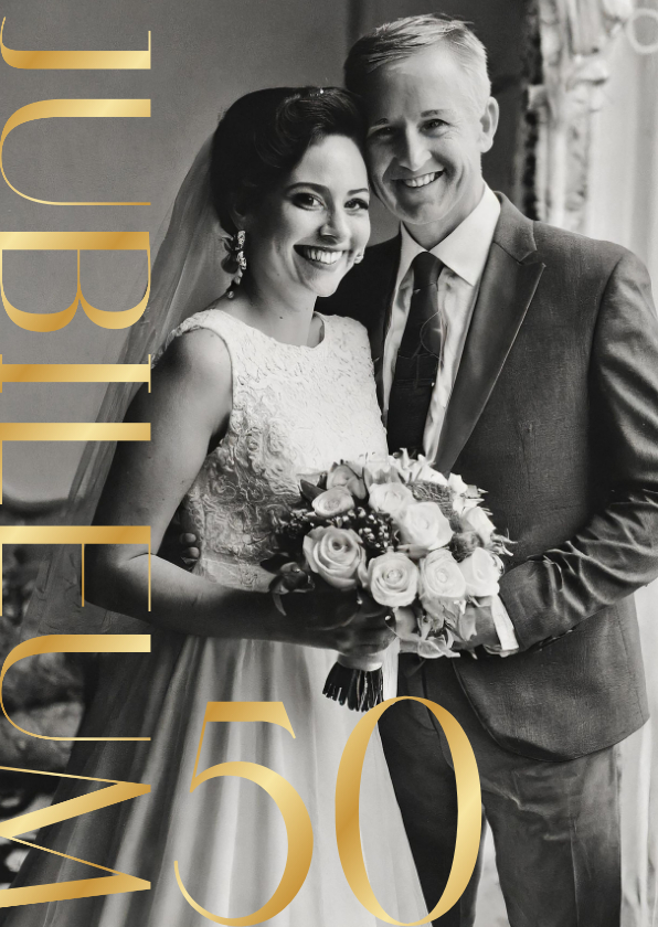 Jubileumkaarten - Fotokaartje voor huwelijksjubileum met goudfolie 50