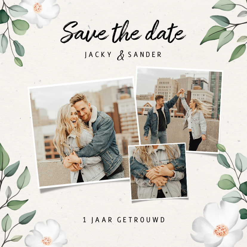Jubileumkaarten - Huwelijksjubileum 1 jaar getrouwd bloemen en takjes
