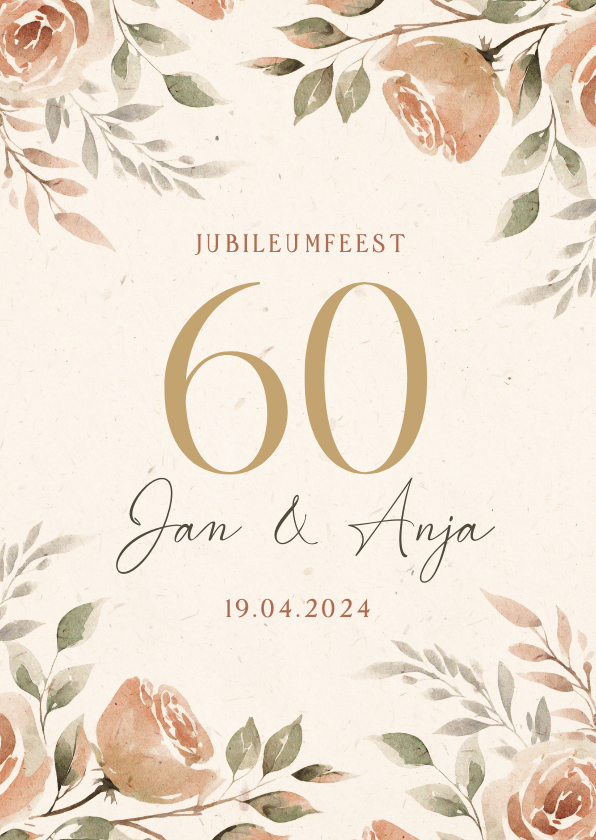 Jubileumkaarten - Jubileum uitnodiging bloemen kader 60 jaar getrouwd klassiek